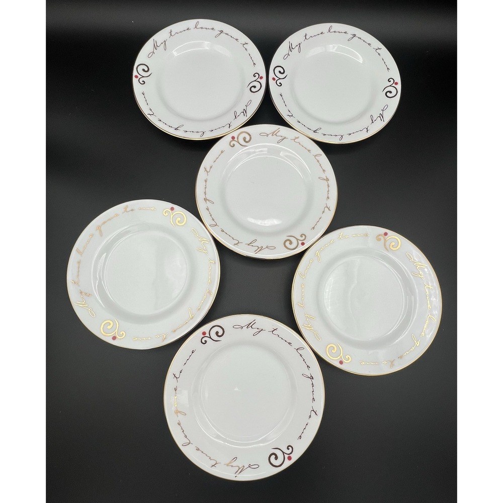 6 Pier 1 12 Days of Christmas Porcelain Saucers Plates 6" True‎ Love Gave To Me